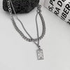 Titanium Steel Square Pendant Double Stack Cuba Thick Chain Necklace Geometric Style Unisex Hip Hop Sweater Chain Accessories