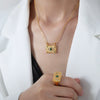 Titanium Steel Square Pendant Necklace And Ring Jewelry Suit With Devil's Eye Design And Electroplating Process