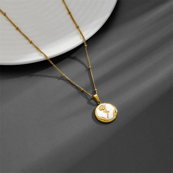 Titanium Steel Square Rose Butterfly Pendant Necklace With Geometric Pattern And Vacuum Electroplating In Furnace Cartoon Style Unisex