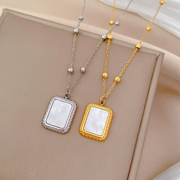 Titanium Steel Square Shell Minimalist Wind Furnace Real Gold Electroplated Cartoon Geometric Unisex Necklace