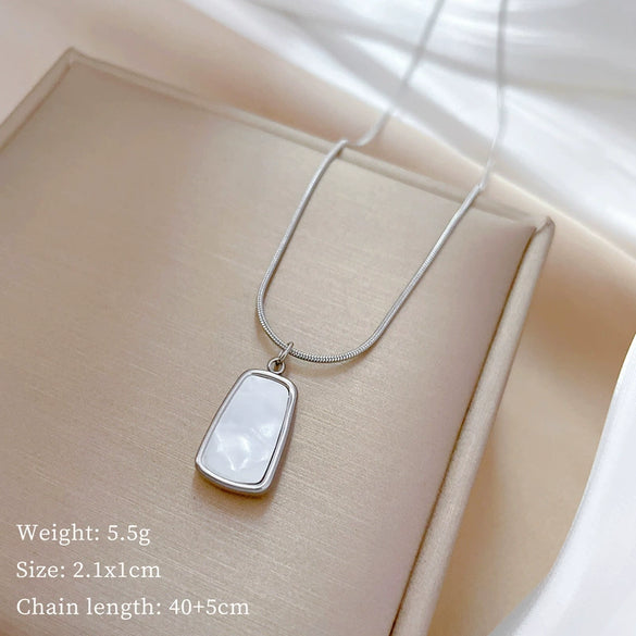 Titanium Steel Square Shell Snake Bone Chain Furnace Real Gold Plated Cartoon Flower Women's Clavicle Necklace