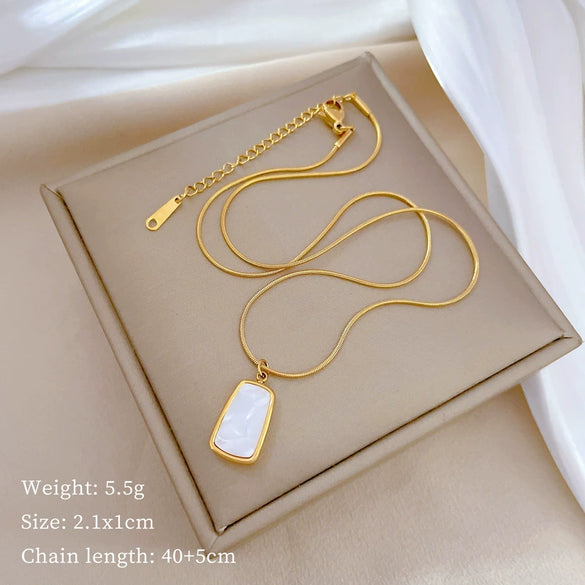 Titanium Steel Square Shell Snake Bone Chain Furnace Real Gold Plated Cartoon Flower Women's Clavicle Necklace
