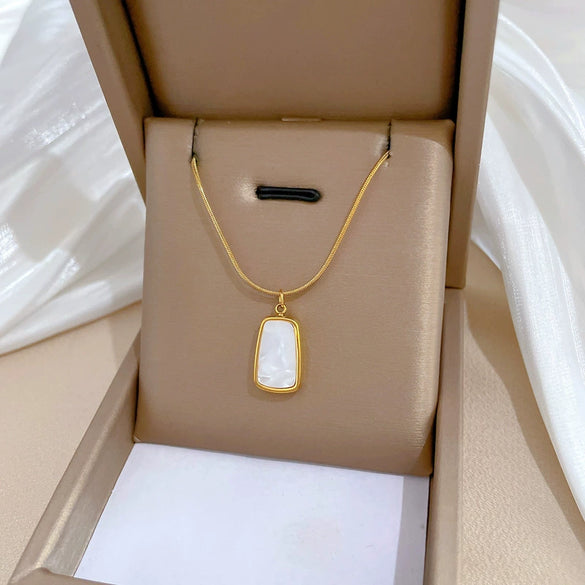 Titanium Steel Square Shell Snake Bone Chain Furnace Real Gold Plated Cartoon Flower Women's Clavicle Necklace