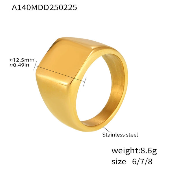 316L Stainless Steel Square Smooth Ring Pvd Plated 18K Gold Geometric Style For Men And Women