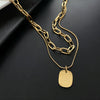 Titanium Steel Square Snake Bone Chain Double Layer Overlapping Collarbone Necklace With Geometric Pattern Light Luxury Style Jewelry For Female