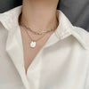Titanium Steel Square Snake Bone Chain Double Layer Overlapping Collarbone Necklace With Geometric Pattern Light Luxury Style Jewelry For Female