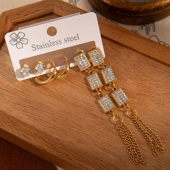 Titanium Steel Square Zircon Earrings With Electroplating Geometric Style For Women