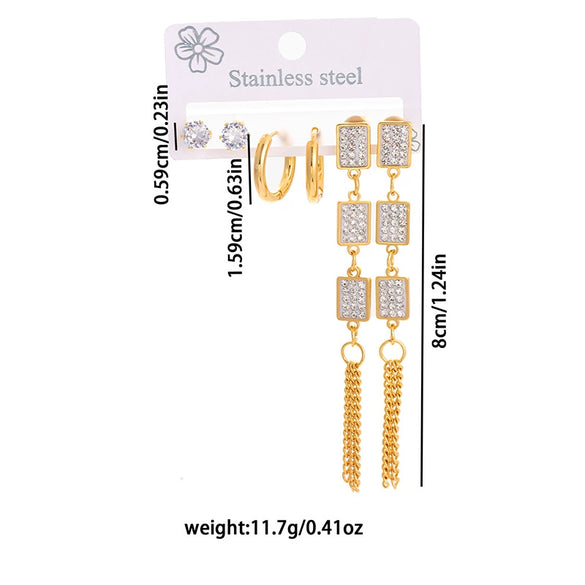 Titanium Steel Square Zircon Earrings With Electroplating Geometric Style For Women