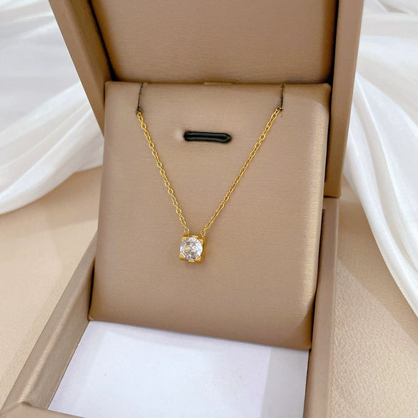 Titanium Steel Square Zircon Geometric Normcore Style Electroplating Necklace Unisex Accessory