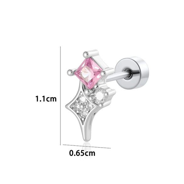 Titanium Steel Square Zircon Inlaid Sparkling Star Double Head Screw Ear Nail Women's Lovely Earrings