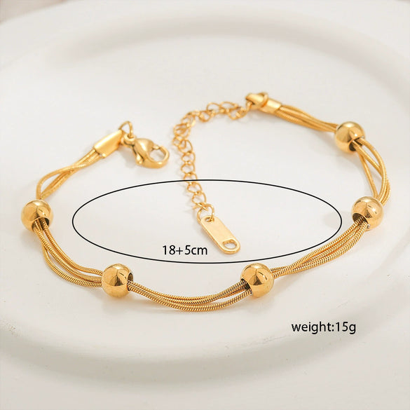 Titanium Steel Stacked Electroplated Gold Bead Chain Women's Minimalist Bracelet