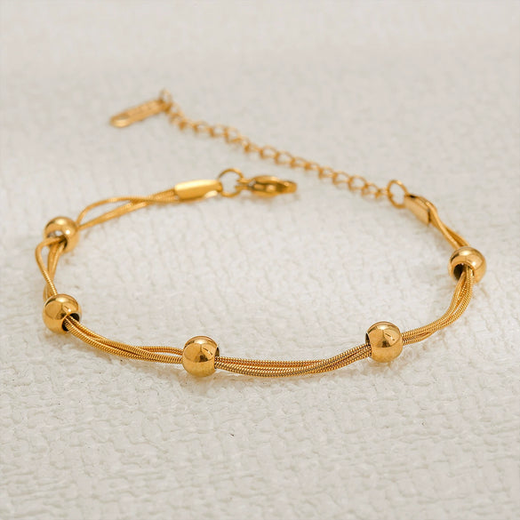 Titanium Steel Stacked Electroplated Gold Bead Chain Women's Minimalist Bracelet
