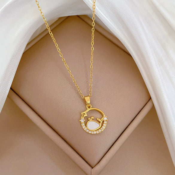 Titanium Steel Stainless Steel Copper Ring Shell Whale Diamond Necklace Unisex Allmatch Clavicle Chain With Geometric Style
