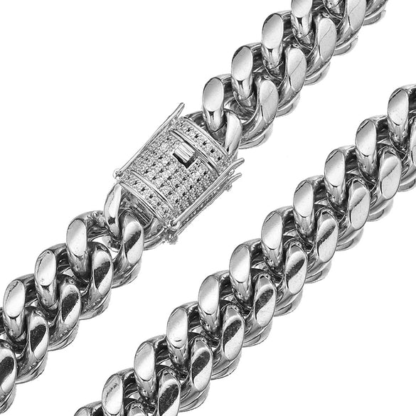 Titanium Steel Stainless Steel Cuban Chain Hiphop Geometric Microinlaid White Diamond Clasp Encrypted Necklace With Polishing And Electroplating For Men