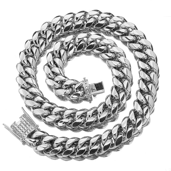 Titanium Steel Stainless Steel Cuban Chain Hiphop Geometric Microinlaid White Diamond Clasp Encrypted Necklace With Polishing And Electroplating For Men