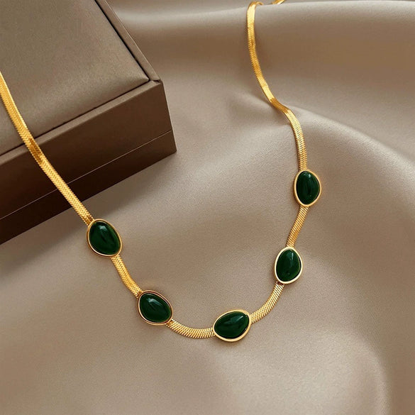 Titanium Steel Stainless Steel Drop Shape Retro Niche Design Sense Clavicle Snake Bone Chain Necklace For Women With Electroplating