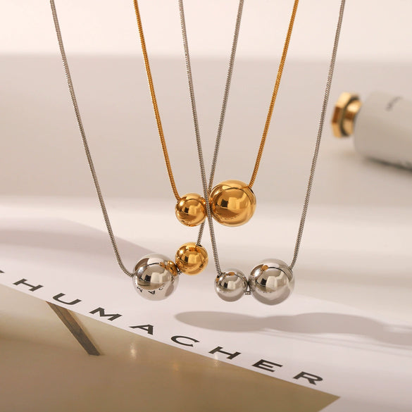 Titanium Steel Stainless Steel Geometric Round Bead Pendant Necklace For Women With Vacuum Plating