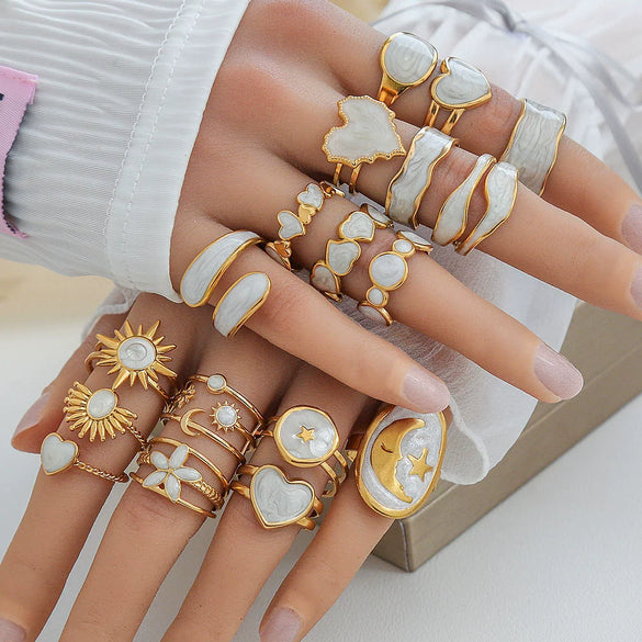 Titanium Steel Stainless Steel Geometric Round Ring With Black And White Enamel Real Gold Plating Retro Opening Nonfading Oil Dripping For Women