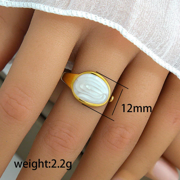 Titanium Steel Stainless Steel Geometric Round Ring With Black And White Enamel Real Gold Plating Retro Opening Nonfading Oil Dripping For Women