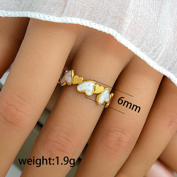 Titanium Steel Stainless Steel Geometric Round Ring With Black And White Enamel Real Gold Plating Retro Opening Nonfading Oil Dripping For Women