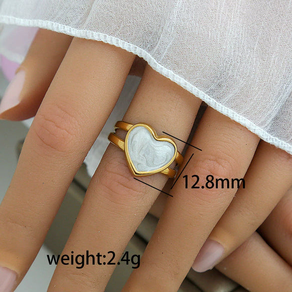 Titanium Steel Stainless Steel Geometric Round Ring With Black And White Enamel Real Gold Plating Retro Opening Nonfading Oil Dripping For Women