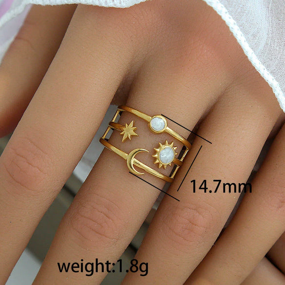 Titanium Steel Stainless Steel Geometric Round Ring With Black And White Enamel Real Gold Plating Retro Opening Nonfading Oil Dripping For Women