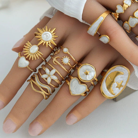 Titanium Steel Stainless Steel Geometric Round Ring With Black And White Enamel Real Gold Plating Retro Opening Nonfading Oil Dripping For Women
