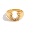 Titanium Steel Stainless Steel Ushaped Electroplated Zircon Ring Niche Design Sports Style Geometric