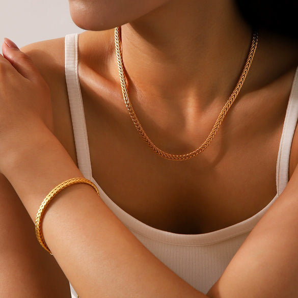 Titanium Steel Stainless Steel Women's Geometric Clavicle Chain Bracelet Necklace Electroplated