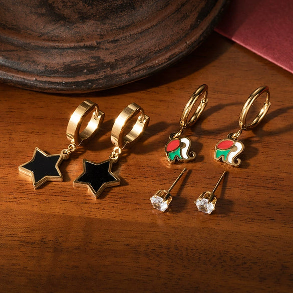 Titanium Steel Star Elephant Earrings With Electroplating
