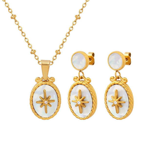 316L Stainless Steel Star Inlaid Zircon Pendant Necklace And Earrings Jewelry Set For Women With Electroplating