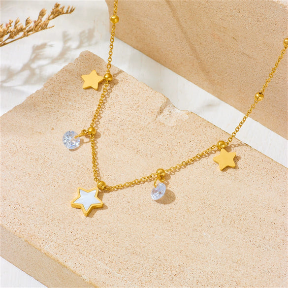 Titanium Steel Star Love Water Drops Bell Necklace Bracelet Earrings Jewelry Set