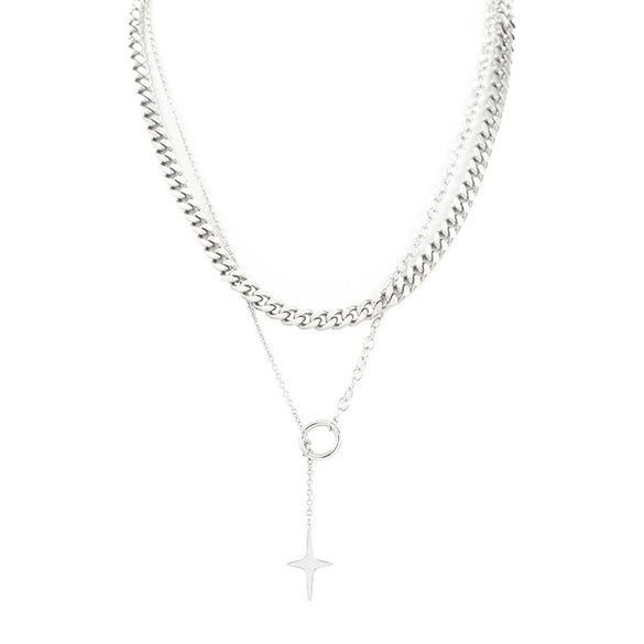Titanium Steel Star Pendant Clavicle Chain Unisex Cuban Chain Style