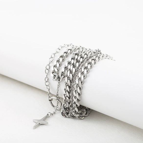 Titanium Steel Star Pendant Clavicle Chain Unisex Cuban Chain Style