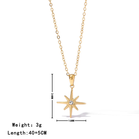 Titanium Steel Starshaped Pendant Necklace With Inlaid Zircon Electroplated Minimalist Geometric Style