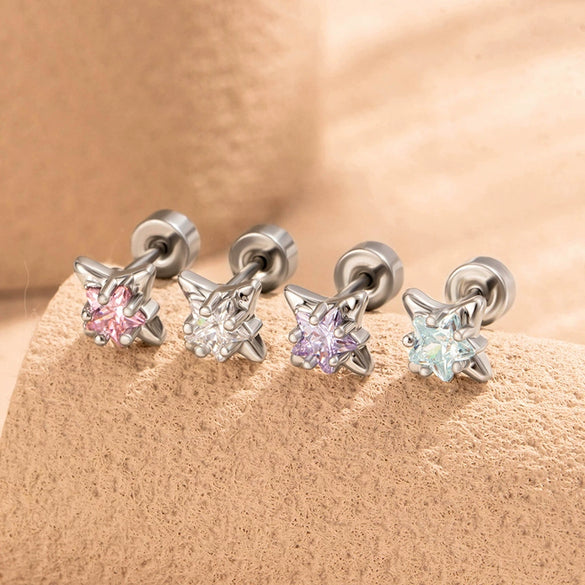Titanium Steel Starshaped Zirconia Earrings For Women Versatile Style