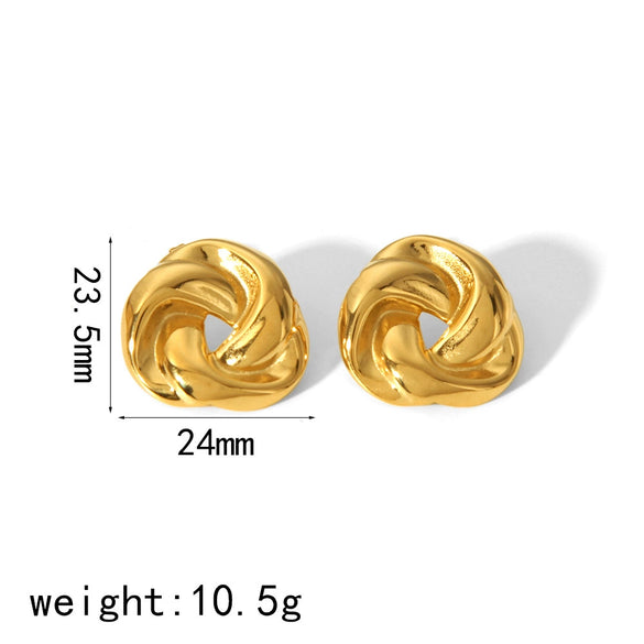 Titanium Steel Stud Earrings Geometric Style 18K Gold Twist Electroplated