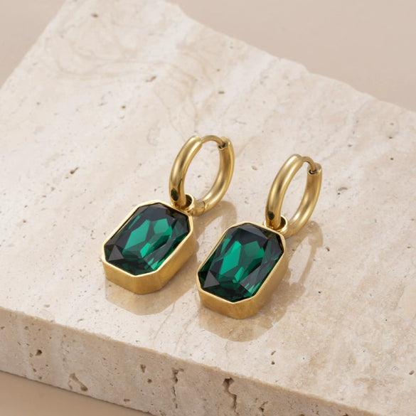 Titanium Steel Sugar Cube Zircon Geometric Style Earrings
