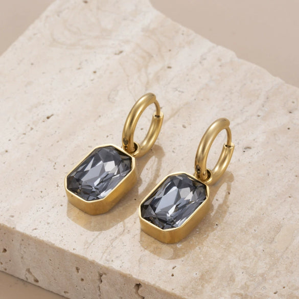 Titanium Steel Sugar Cube Zircon Geometric Style Earrings