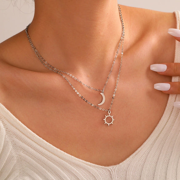 Titanium Steel Sun Moon Couple Necklace Electroplated