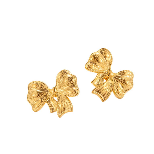 Titanium Steel Sweet Bow Heart Shape Light Luxury Earrings With Electroplating