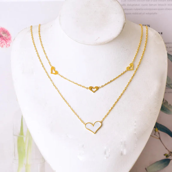Wholesale Jewelry Sweet Heart Shape Butterfly 304 Stainless Steel Shell 18K Gold Plated Plating Inlay Double Layer Necklaces