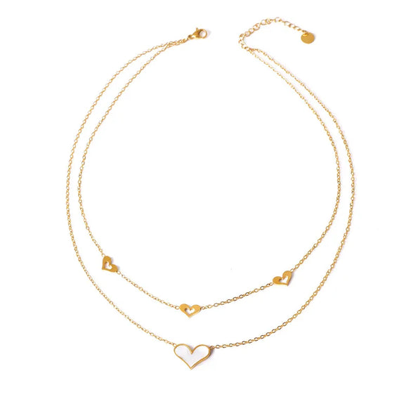 Wholesale Jewelry Sweet Heart Shape Butterfly 304 Stainless Steel Shell 18K Gold Plated Plating Inlay Double Layer Necklaces