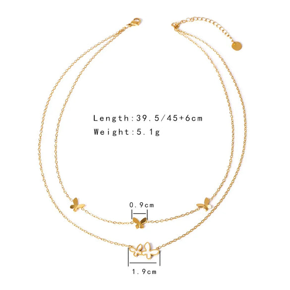 Wholesale Jewelry Sweet Heart Shape Butterfly 304 Stainless Steel Shell 18K Gold Plated Plating Inlay Double Layer Necklaces