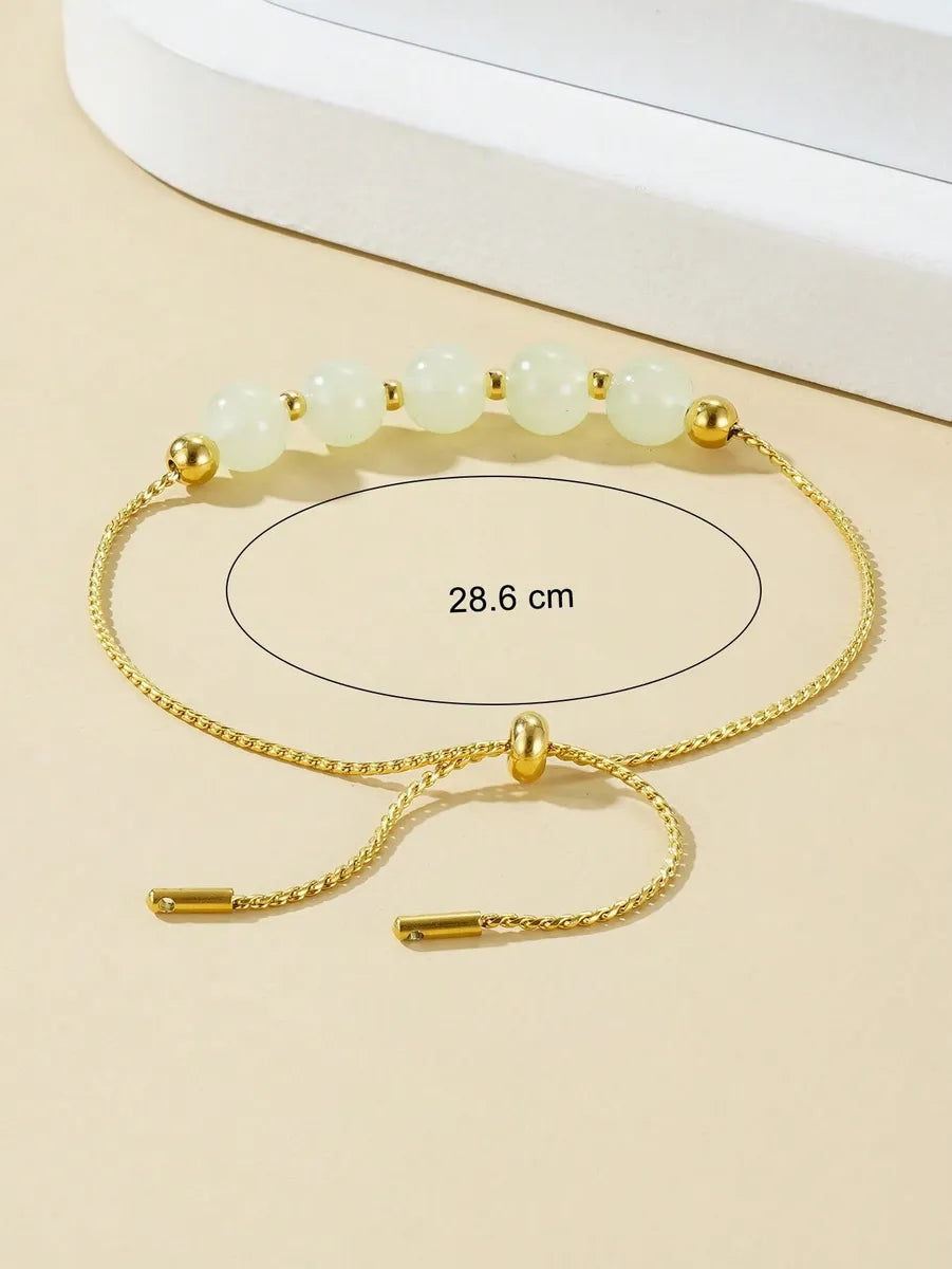 Sweet Simple Style Round Titanium Steel 18K Gold Plated Artificial Pearls Bracelets In Bulk