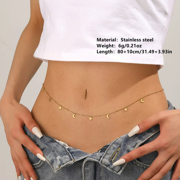 Titanium Steel Sweet Style Disc And Bead Chain Waist Chain With Diamond Pendant For Women