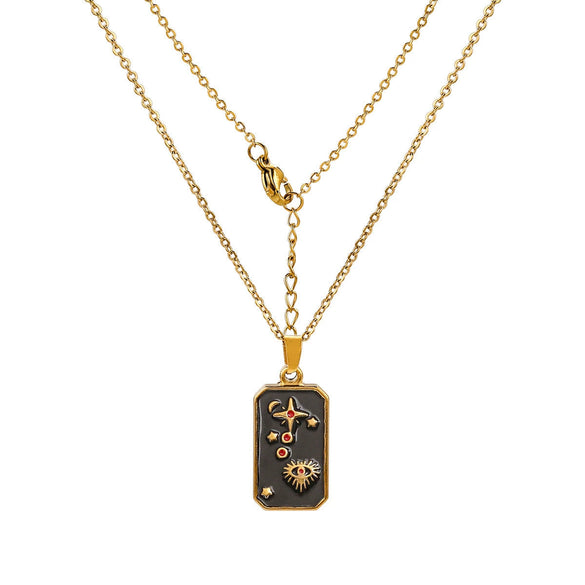Titanium Steel Tarot Stereo Relief Pendant Necklace With Cartoon Characters Electroplating Design Unisex