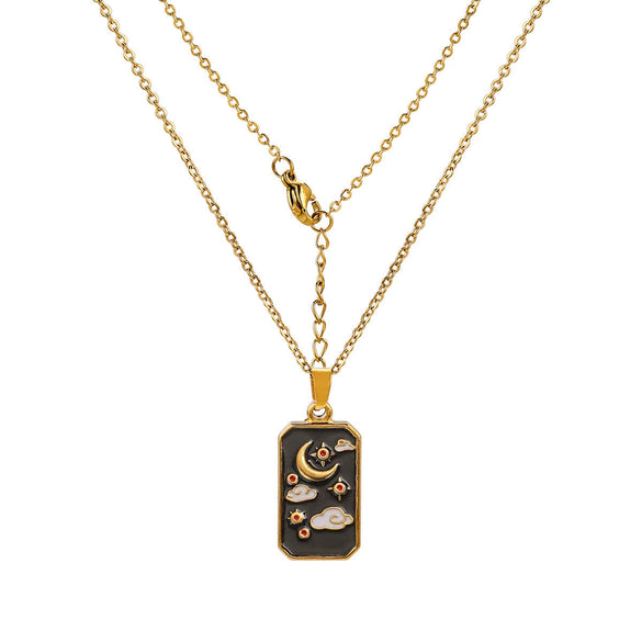 Titanium Steel Tarot Stereo Relief Pendant Necklace With Cartoon Characters Electroplating Design Unisex
