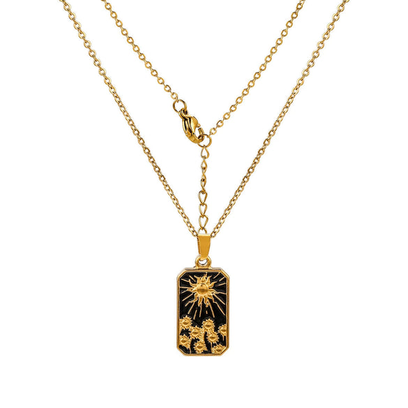 Titanium Steel Tarot Stereo Relief Pendant Necklace With Cartoon Characters Electroplating Design Unisex
