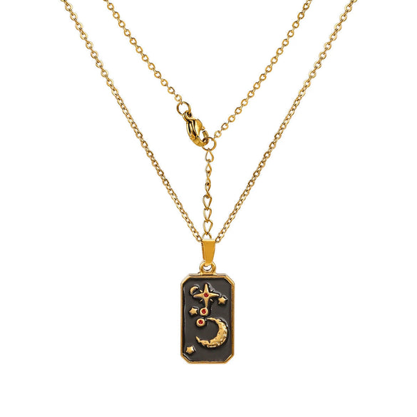 Titanium Steel Tarot Stereo Relief Pendant Necklace With Cartoon Characters Electroplating Design Unisex